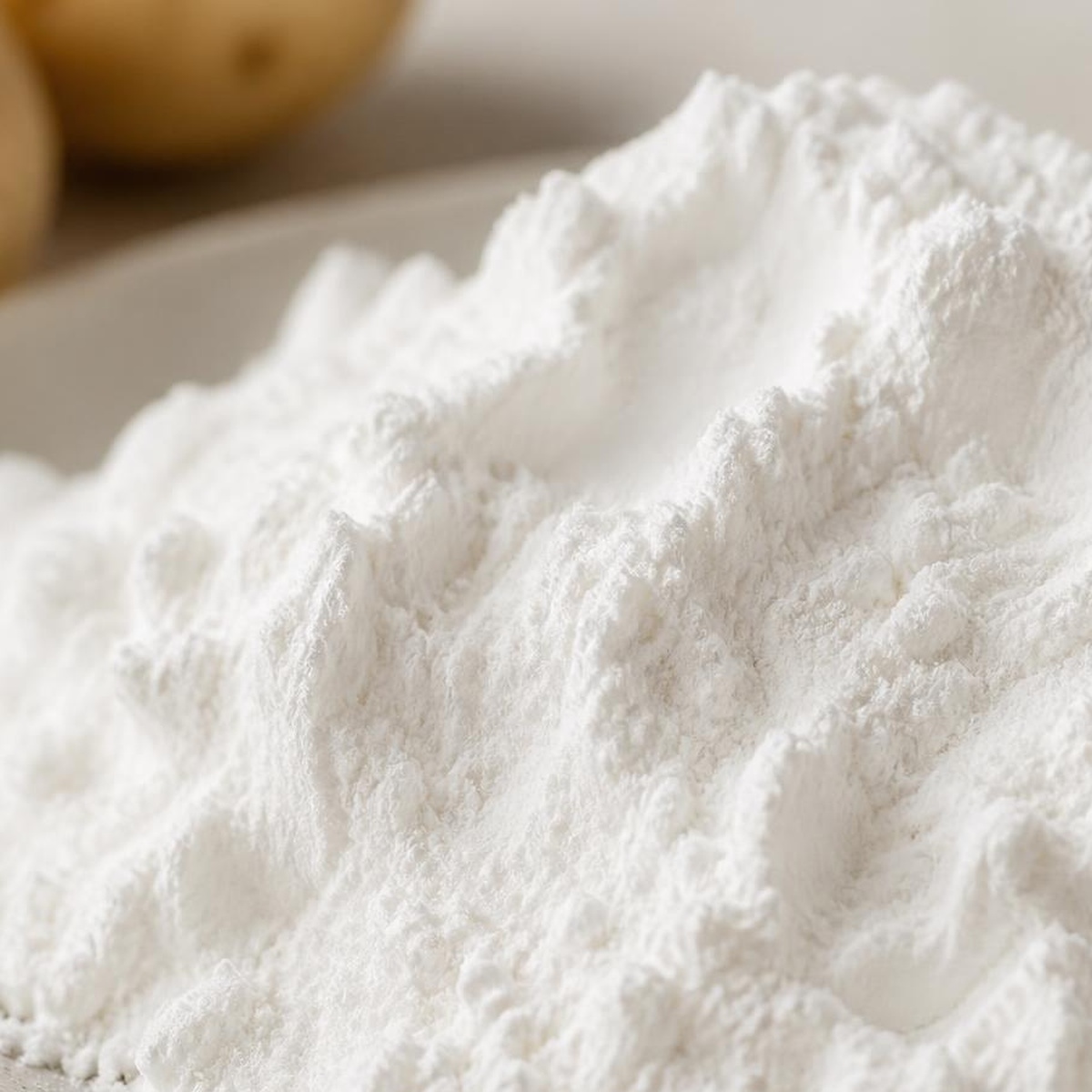 Close-up of fine white starch powder